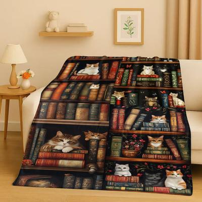 HD Retro Magic Book Library Bookshelf Flannel Blanket,Ultra Soft Warm Plush Throw for Home Bedroom Bed Sofa Cover Office Gift