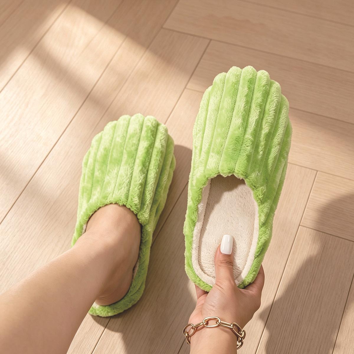 Übergröße Baumwollpantoffeln für Damen Herren Dick und Leicht Anti-Rutsch Baumwollschuhe, Warme Schlafzimmerschuhe 42-43 grün