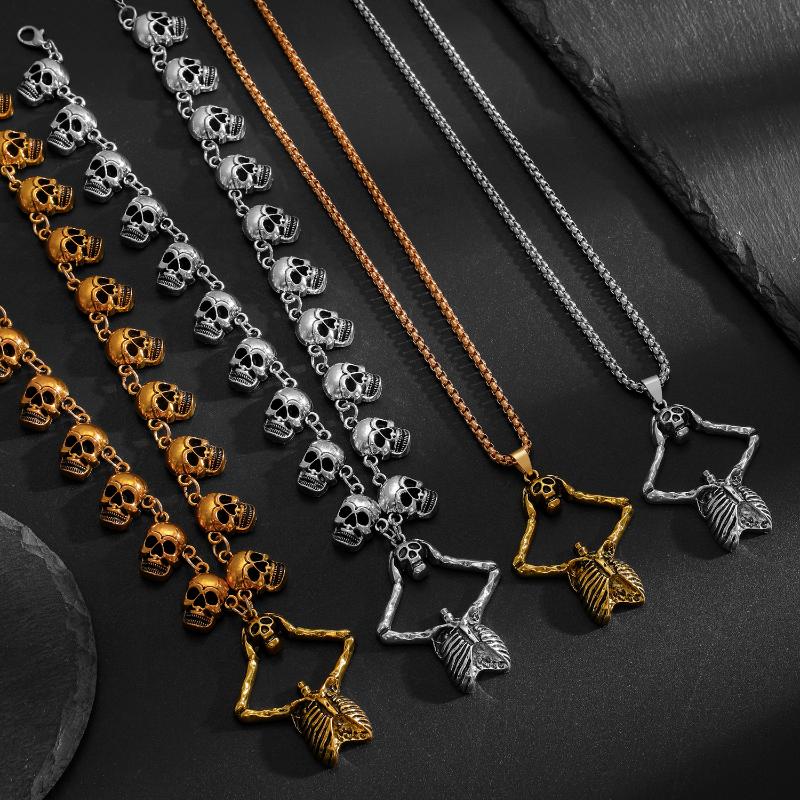Halloween Skull Necklace Gothic Dark Skeleton Pendant Collarbone Chain Men Women Necklaces Jewelry Accessory Gifts