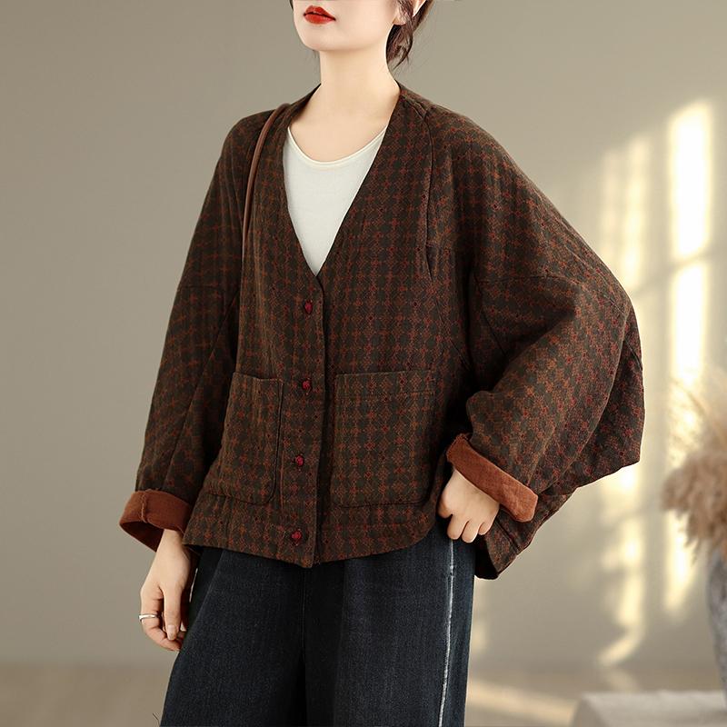 DIMANAF New Plus Size Autumn Women Coat Basic Long Sleeve Jackets Vintage Casual Loose Outerwear Cotton Print