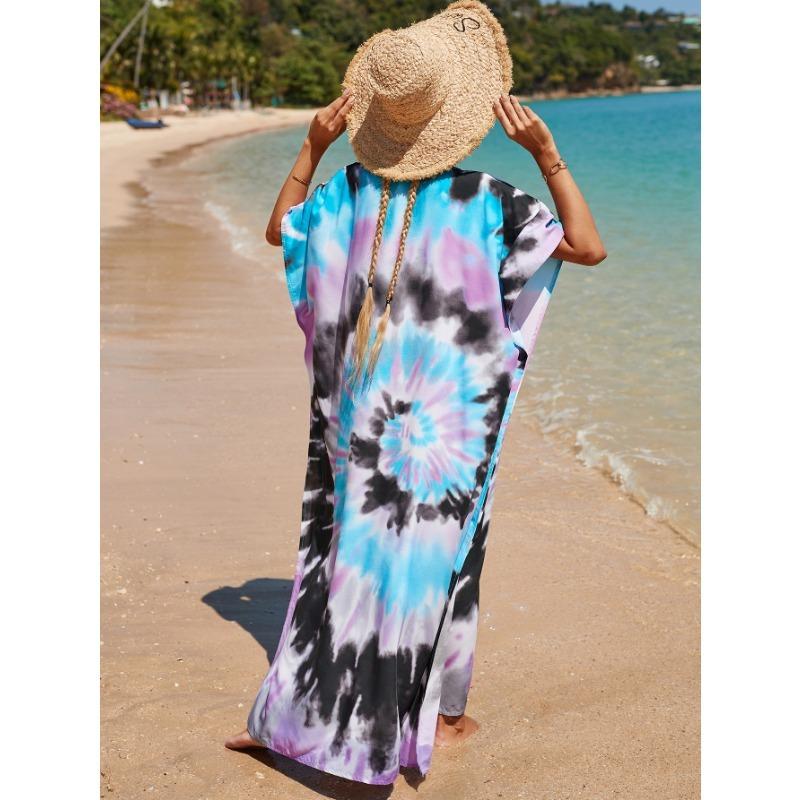 Modă Femei Vară Primăvară Imprimeu Bloc de Culoare Mânecă Scurtă Decolteu în V Talie Lejeră Rochii Casual