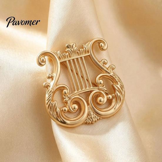 Klassisches Musikinstrument Anstecknadel Europäische Harfe Brosche Anstecknadel, Vergoldete Instrumentenform Vintage Musik Symbol Abzeichen Zubehör für Männer Frauen