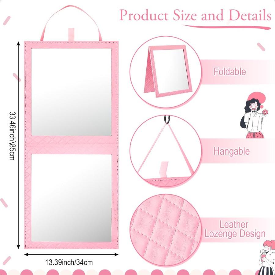 

Складное гримерное зеркало с ручкой 33,5X 13,4 дюйма Кожаное складное подвесное зеркало Прямоугольное для путешествий Танцевальная сумка Дом Фитн United States