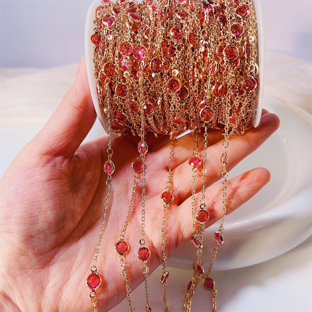 0.5M 1M 2M Pink Round Crystal Glass Beaded Bracelet Necklace Copper Chains Clothing Supplies for Jewelry Making DIY Materials