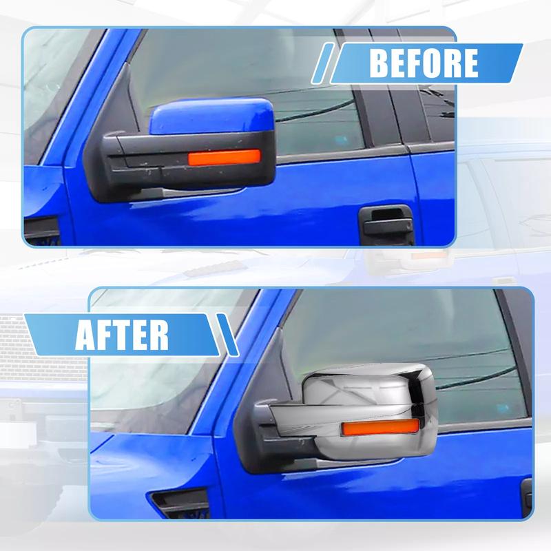 PAIR For 2009-2014 Ford F150 Door Rearview Mirror Cover Exterior Cap Housing Side Wing Protective Shell Trim Car Decor Sliver
