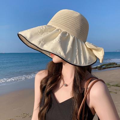 Eleganter Sonnenhut aus Strick mit Schleife für Damen, atmungsaktive Fischerhüte für den Sommer, Sonnenschutz und Sonnenschutz für den Außenbereich, trendiger Fischerhut für Frühling/Sommer