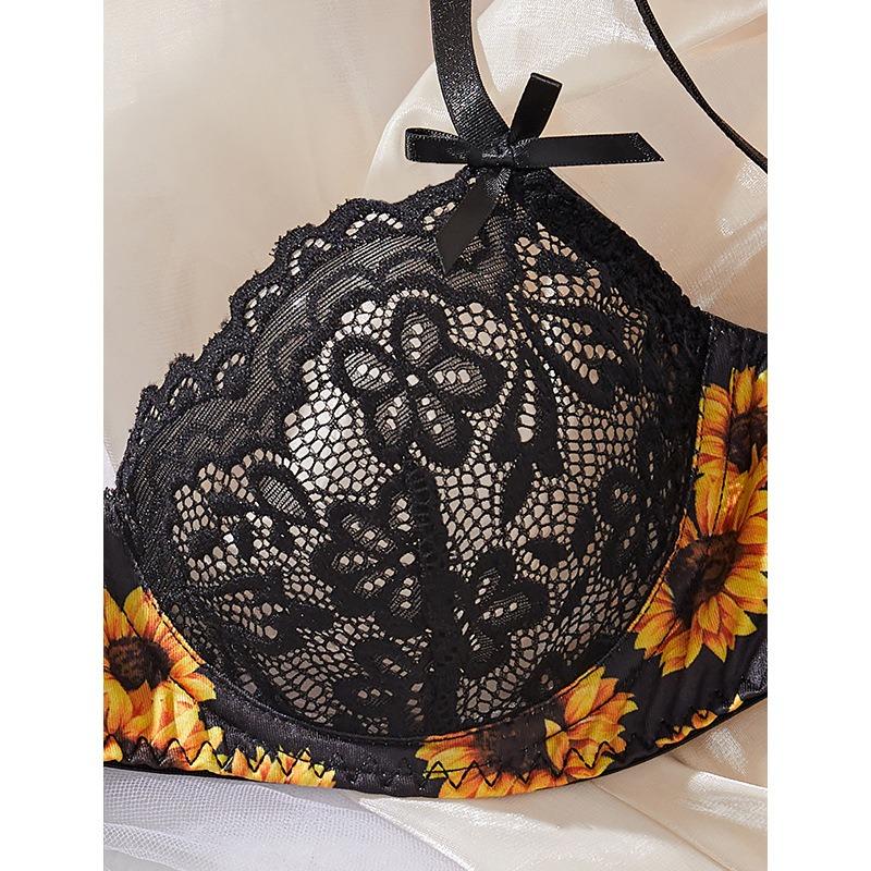 New exy bra set sunflower embroidery printed lace semi-perspective sexy lingerie set