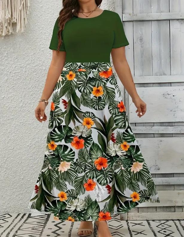 

Женское платье макси без рукавов, пэчворк, колор-блок, с цветочным и животным принтом, повседневное длинное платье 8XL зелёный