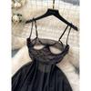 Summer Sexy Pure Desire Fancy Cutout Lace Stitching Mesh Dress Thin See-through Low-Cut Sling Skirt