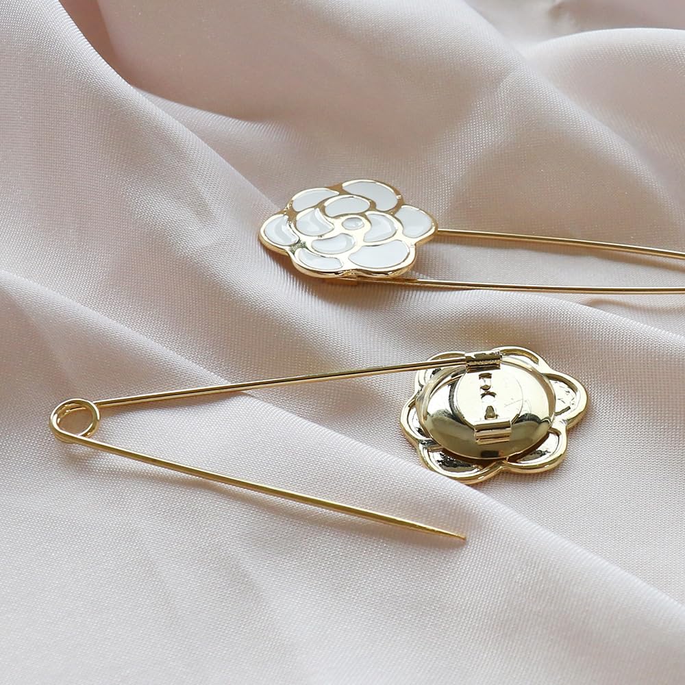 JewelVOX Brooch Simple Camellia Motif Quilt Pin Kabuto Pin Stole Pin Adult Stylish White [Jewel Box]