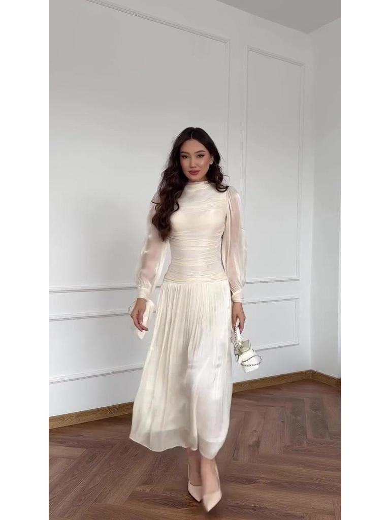 2025 Winter Elegant Light Luxury Long Sleeve Waist-Cinching Dress for Women