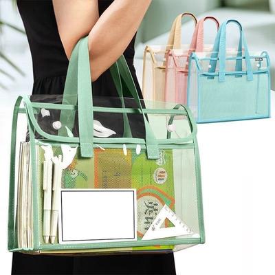 Bolsa de Mão Transparente Espessa de PVC Bolsa de Armazenamento Colorida Grande Capacidade Impermeável Portátil Bolsa de Mão Compartimento para Documentos Material de Escritório para Estudantes