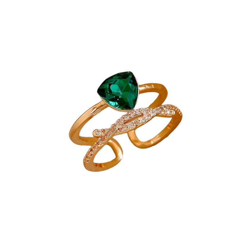 18K Gold Plated Geometric Double Layer Open Ring with Zircon - High-End Luxury Jewelry for Index Finger