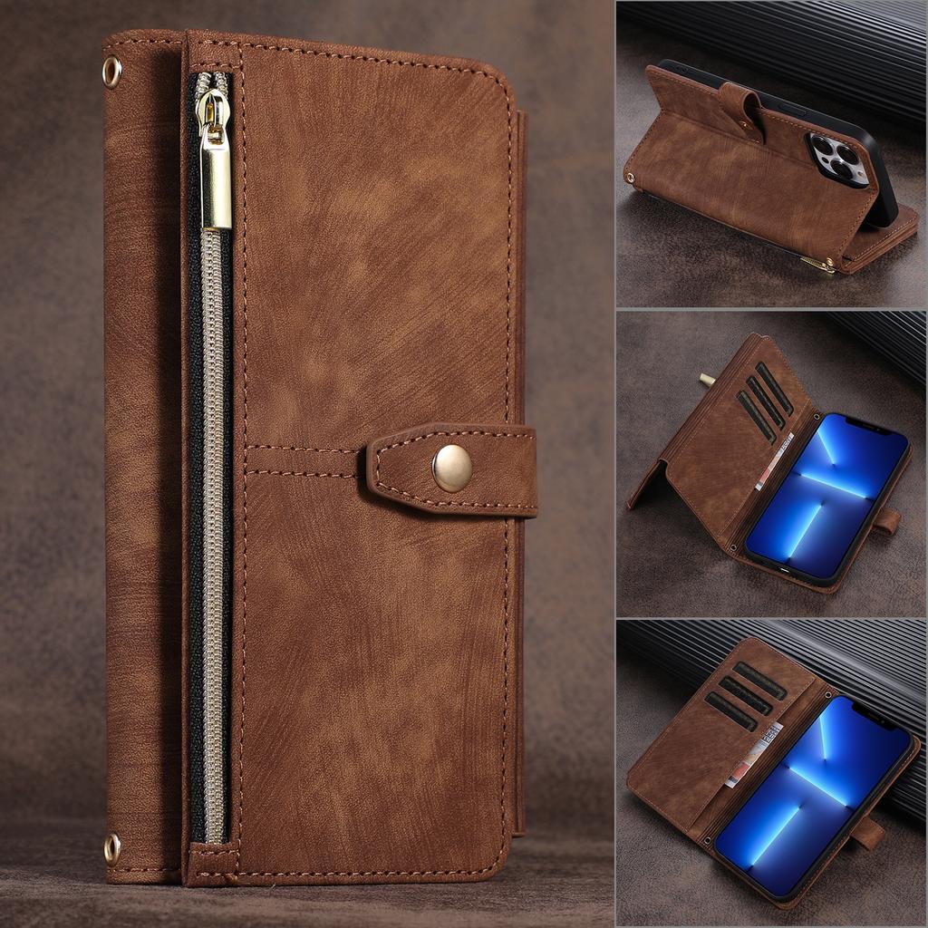 Reißverschluss-Brieftasche, Kartenhalter, Schlüsselband aus Leder für iPhone 14 Plus13 12 11 Pro Max XSMAX für Samsung S23 S22 S21 S20 Ultra Plus Note20Ultra A13 A53 A14 A54