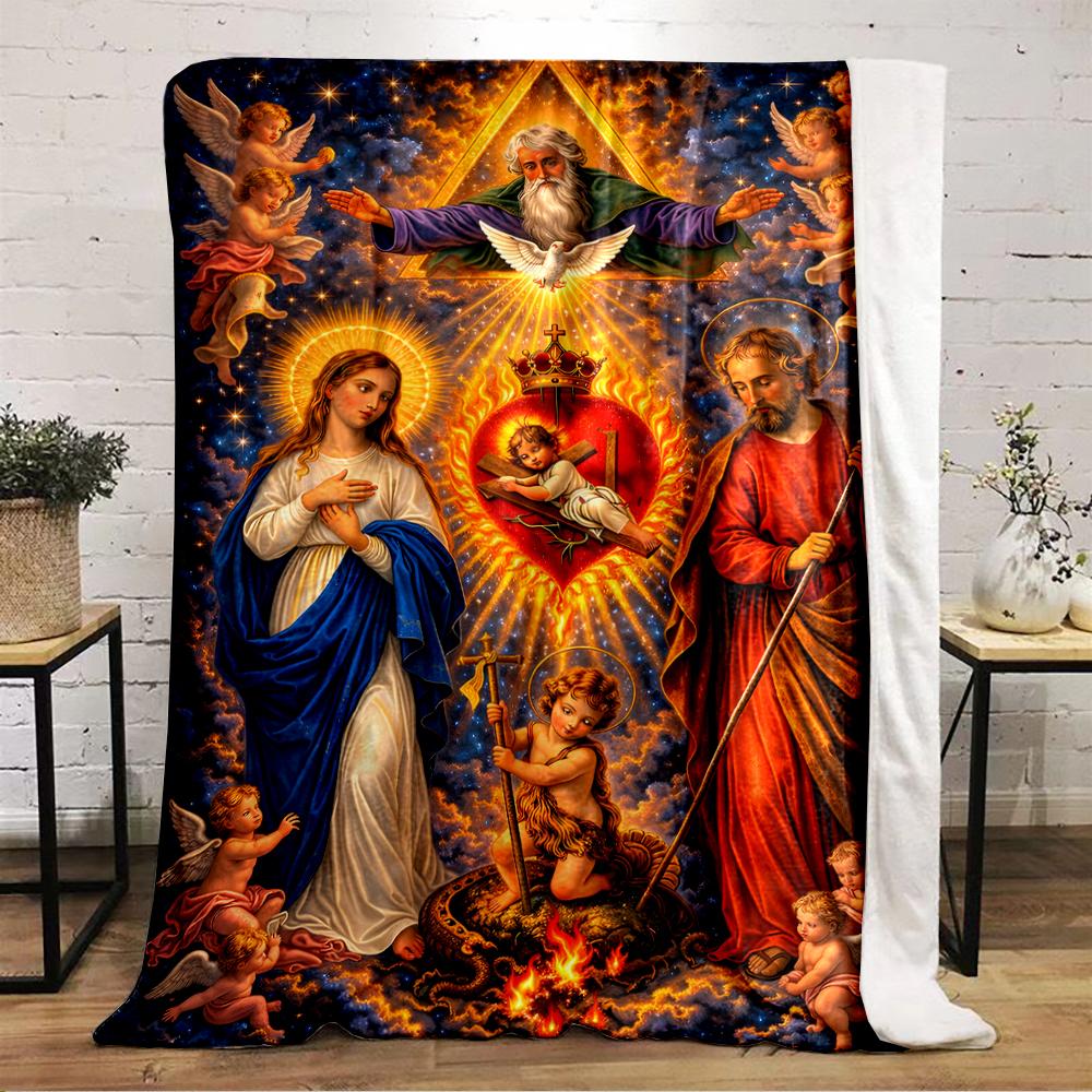 Holy Family and Angels Blanket DesignFlannel Blanket for Bedroom, Living Room, Sofa, and Nap