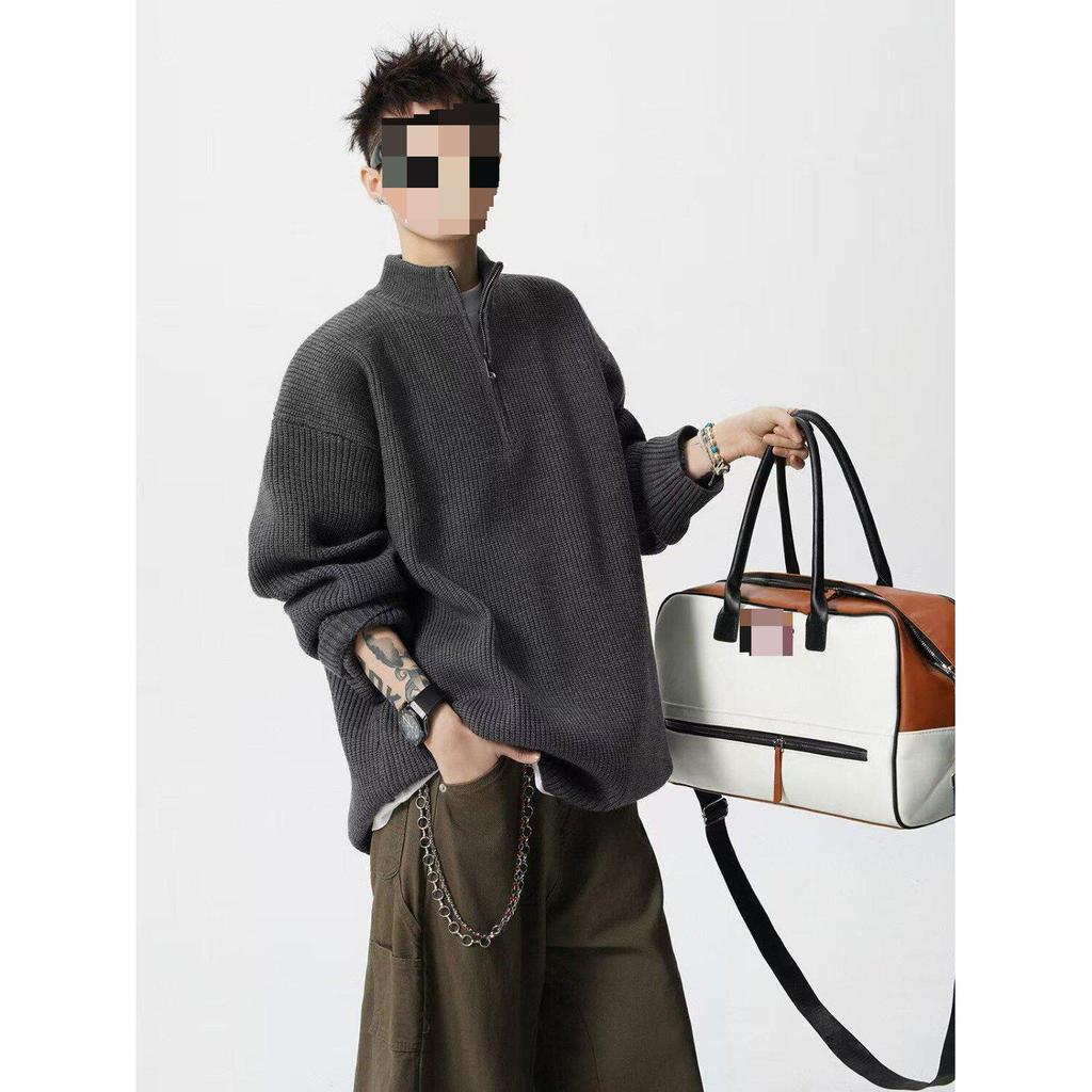 Men's Oversized Half-Zip Knit Sweater for Autumn/Winter