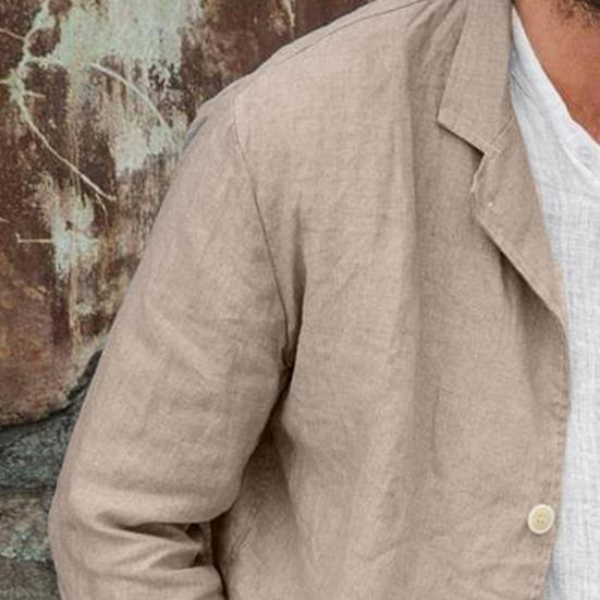 Shirt Jacket Loose Suit Top Men Suit Collar Button Solid Color Cotton