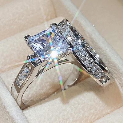 Sanjie Dámský čtvercový zirkonový set prstenů pro páry - Elegantní diamantový design