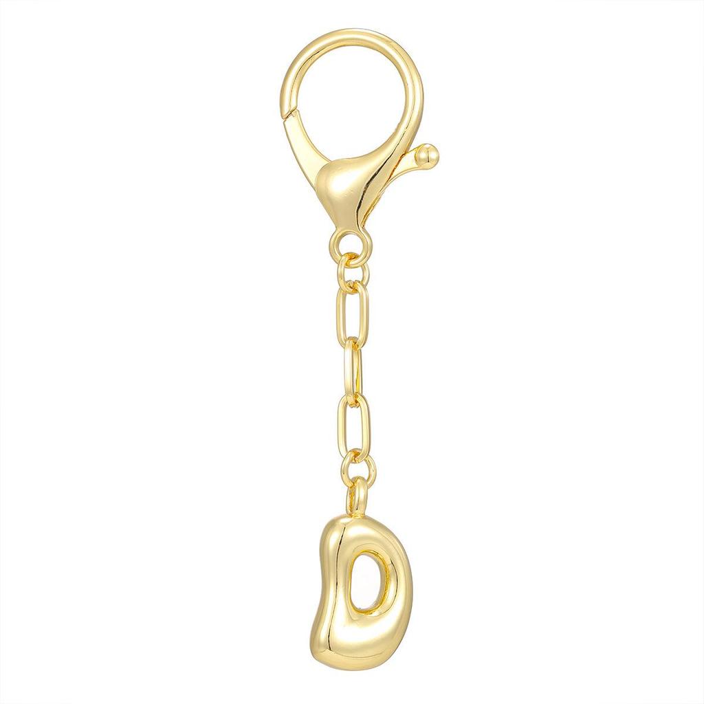 18K Gold Bubble Initial Pendant Keychain