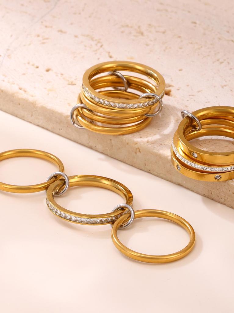 Qiong Yao 2mm Women's Color Block Stackable Interlocking Ring Set