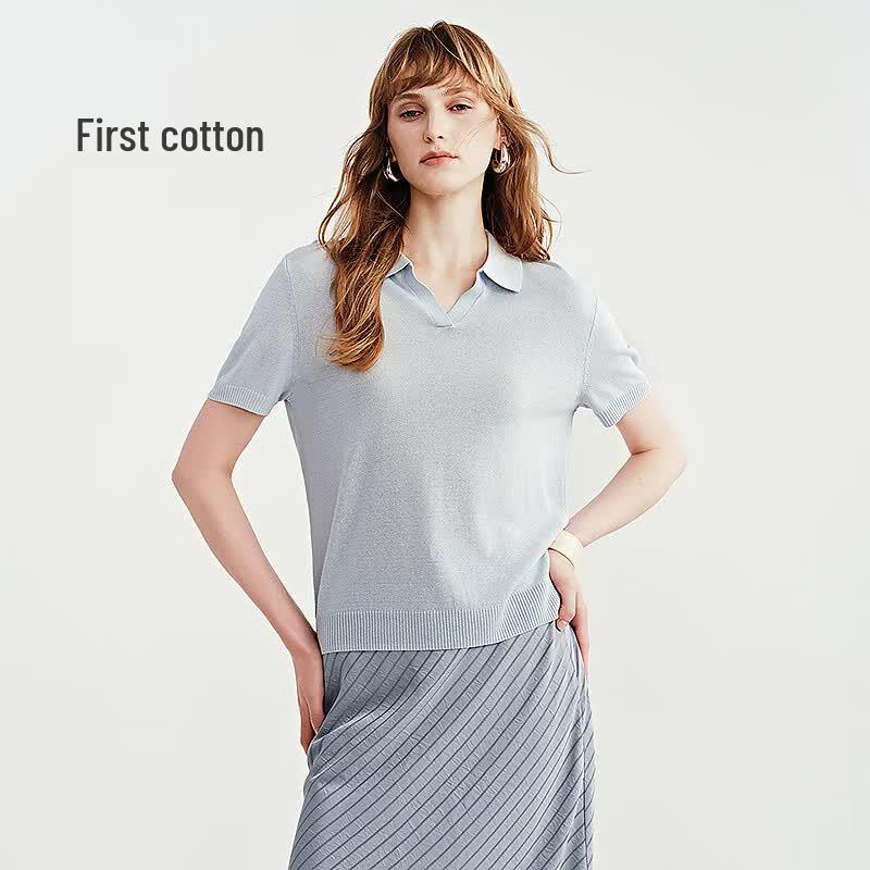 Chumian Linen Retro Polo Knit Short Sleeve Shirt S