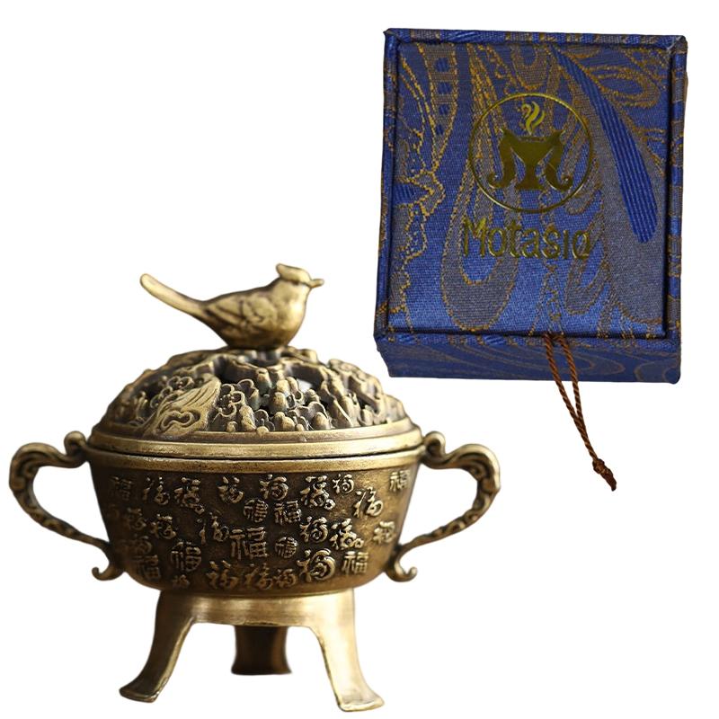 Vintage Metal Mini Incense Burner Pot Stick Holder Decor Ornament Ash for Yoga Living Room Ornament Home Desktop Decoration Gift