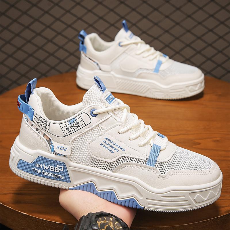 Summer new color matching college style casual low-top board shoes mesh thin breathable thick sole increased height