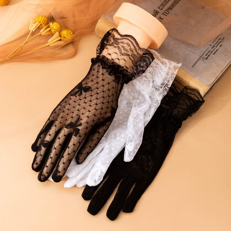 Bow Breathabl Tulle Mittens Short Lace Gloves Transparent Sunscreen