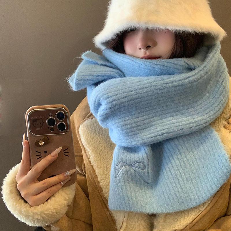 Blue Woolen Knitted Scarf for Women Autumn and Winter Atmosphere Thickened Warm and Cold Proof Woolen Scarf