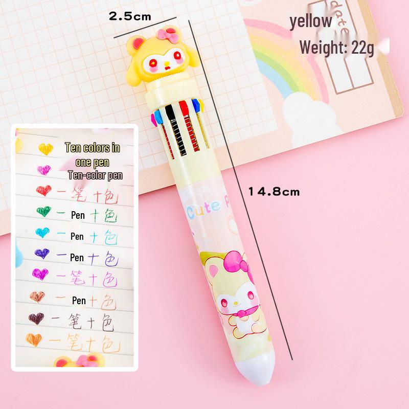 Cartoon Multi-Color Click Ballpoint Pen - Cute Ten-Color Planner Pen for Students, Creative Stationery Prize