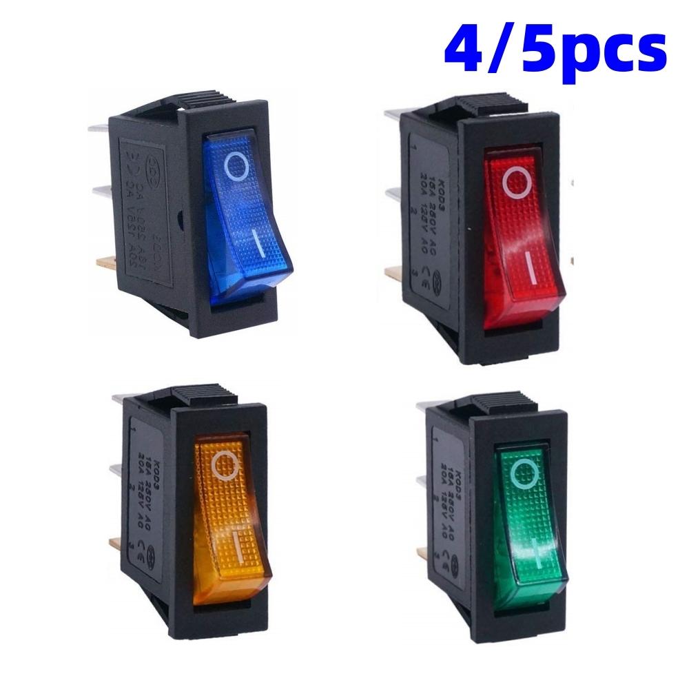 

4/5pcs Rocker Switch Lighted KCD3 Rocker Switch On Off 3 Pin 2 Position Boat Rocker Switches 125V 250V AC SPST