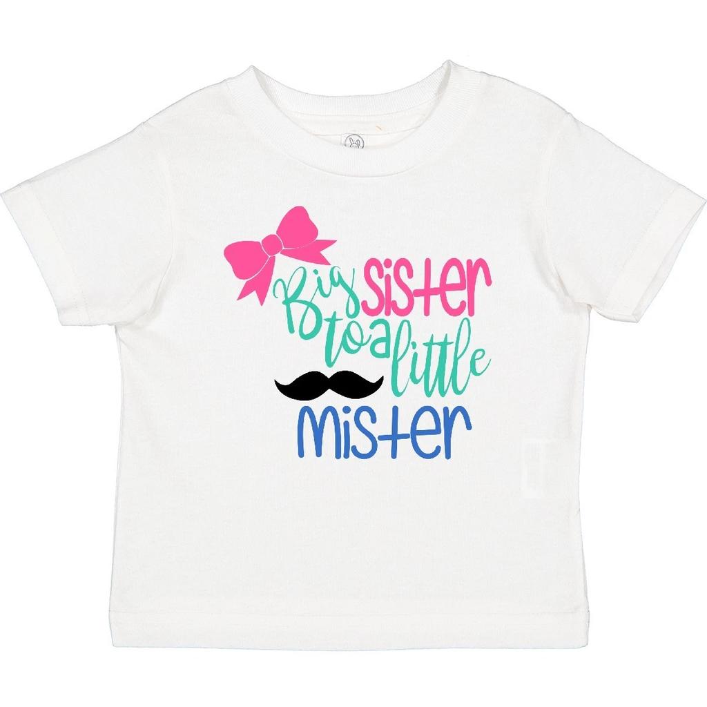 Inktastic Big Sister To A Little Mister Bow And Mustache Baby T-Shirt Boodlebug