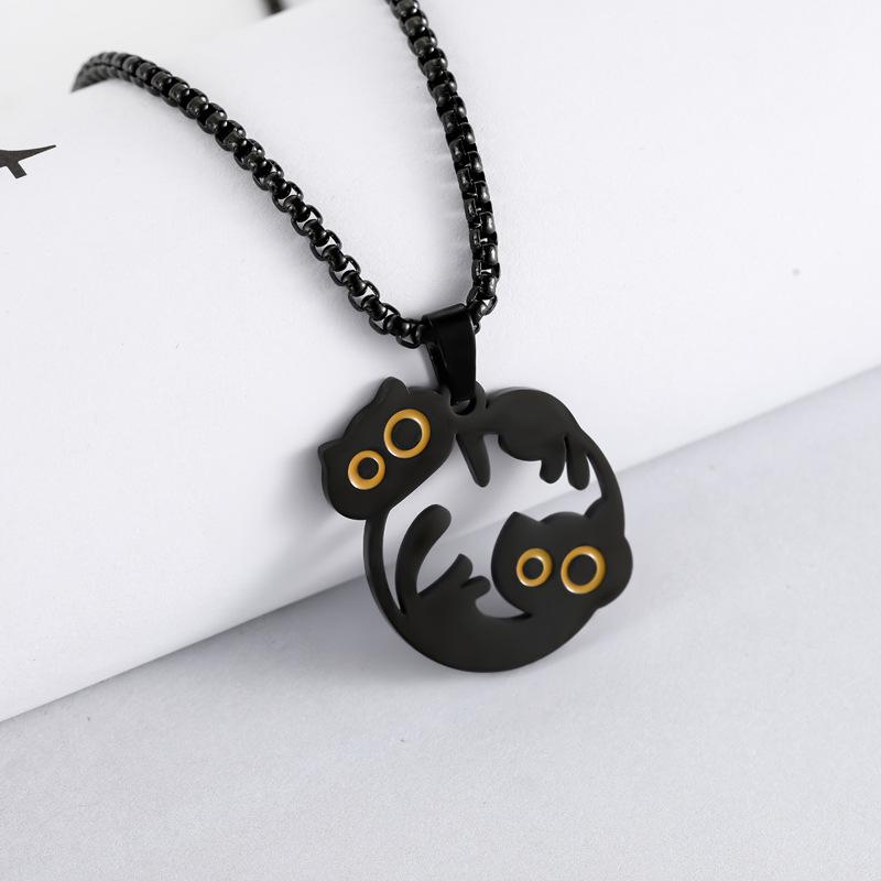 New Cartoon Little Black Cat Necklace Halloween Gift Titanium Steel Jewelry 60CM