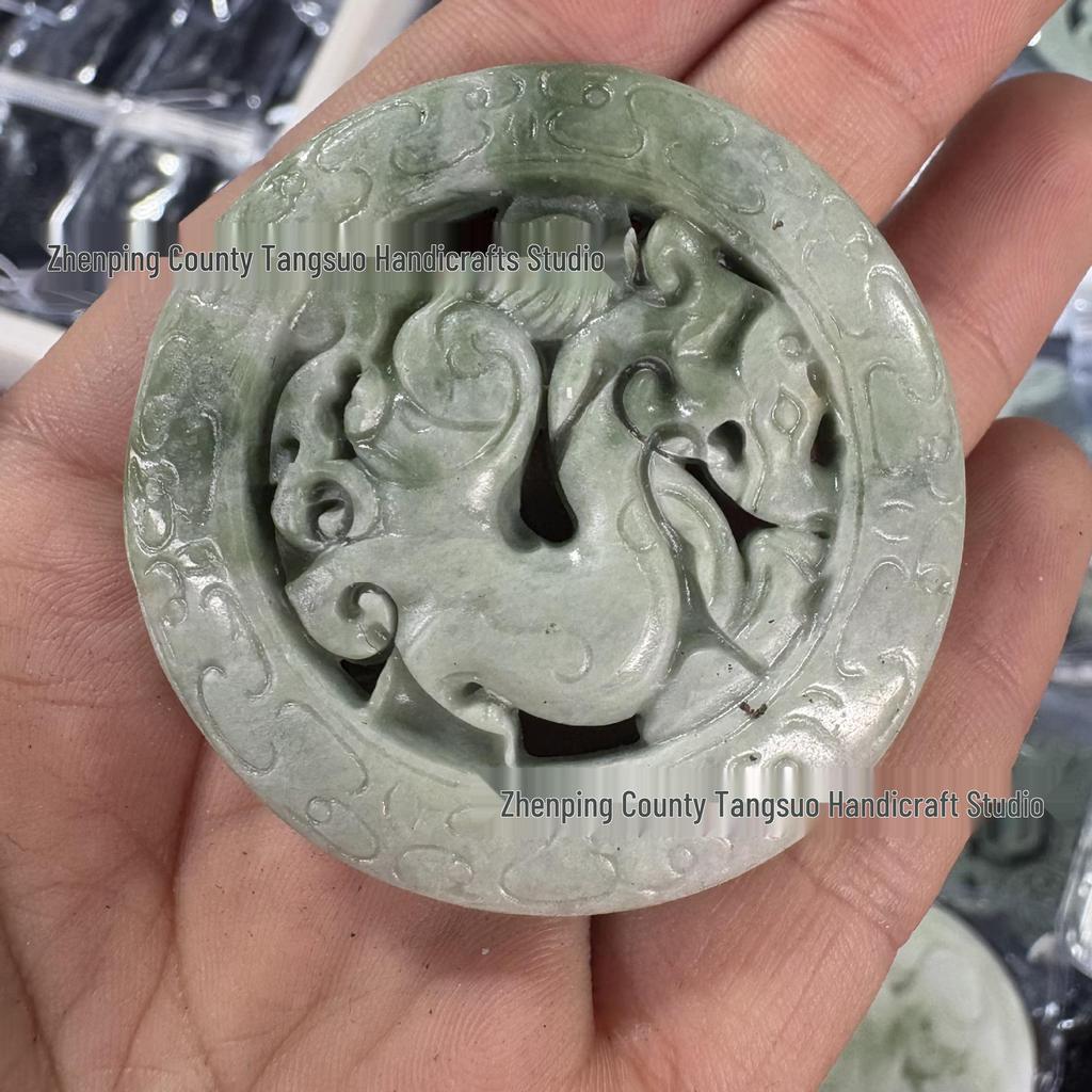 Guizhou Green Jade Openwork Dragon and Phoenix Antique Pendant