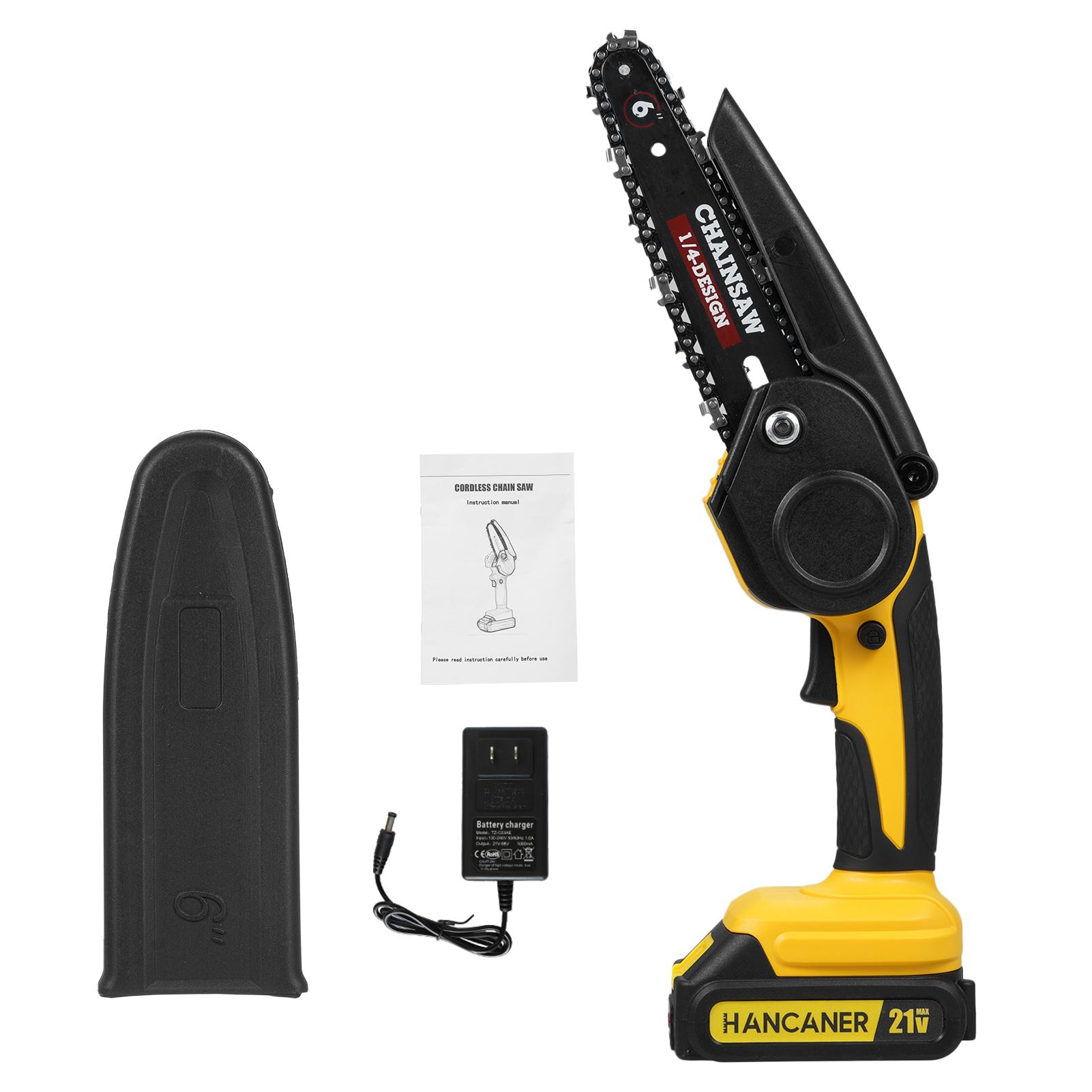 

Мини-бензопила, 6-дюймовая электрическая аккумуляторная цепная пила с аккумулятором большой емкости 2,0 Ач и 1 шт. Type B & US Plug жёлтый