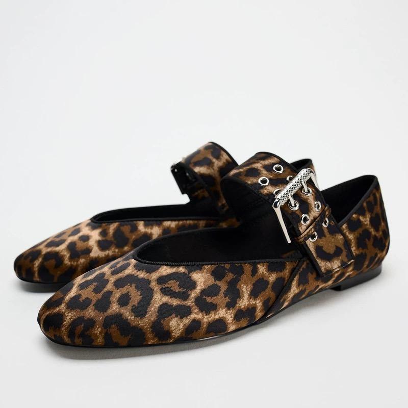 Ayakkabı Kadın Babetler Sığ Ağızlı Sonbahar Sivri Burun Loafer'lar Babetler Yeni Sonbahar Leopar Retro Elbise Ayakkabıları