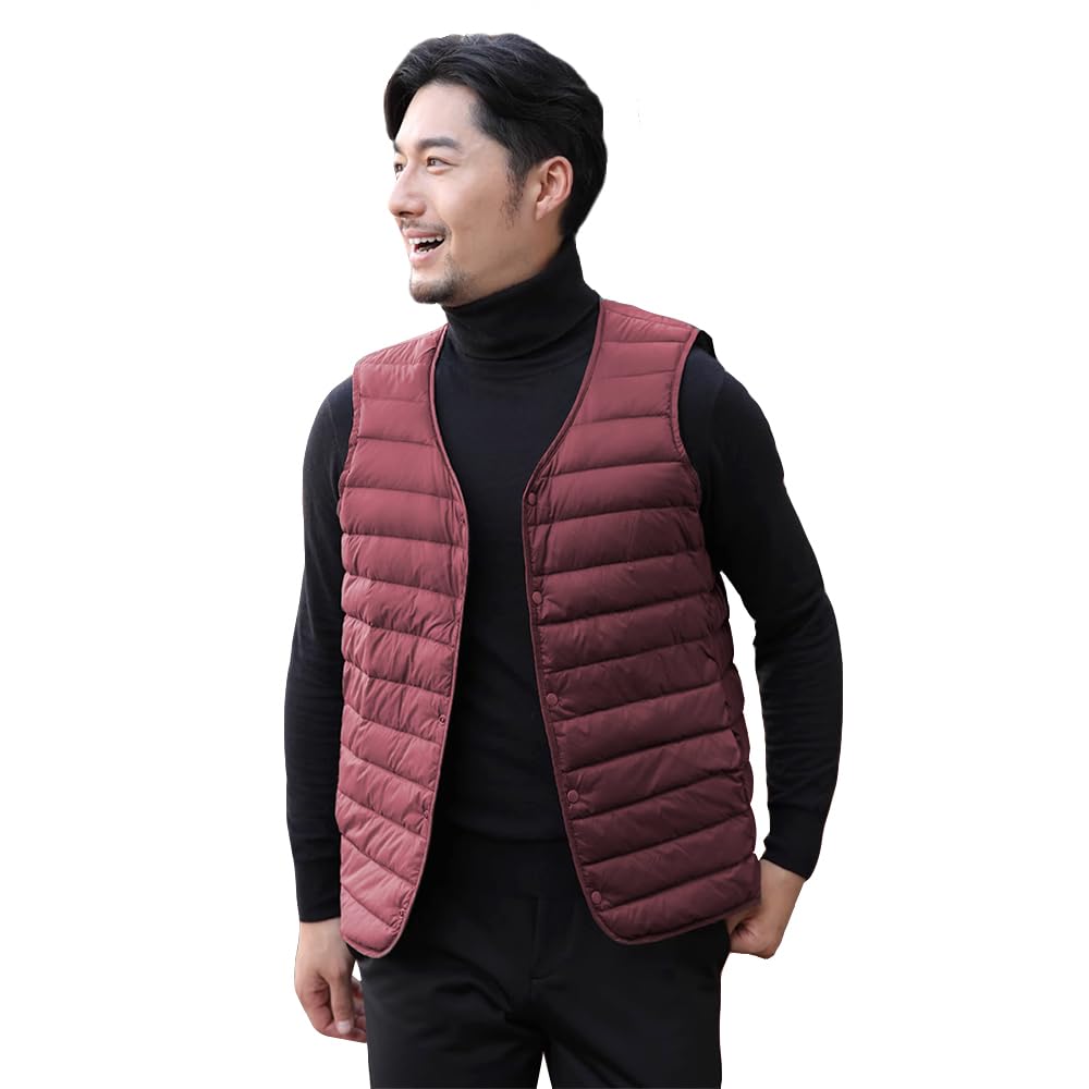 

LIYURLTA Ultralight Inner Down for Fall and Includes Storage LIY50 Men s Vest, Collarless, Water-Repellent, Lightweight, Warm, Cold-Wearing, Thin,