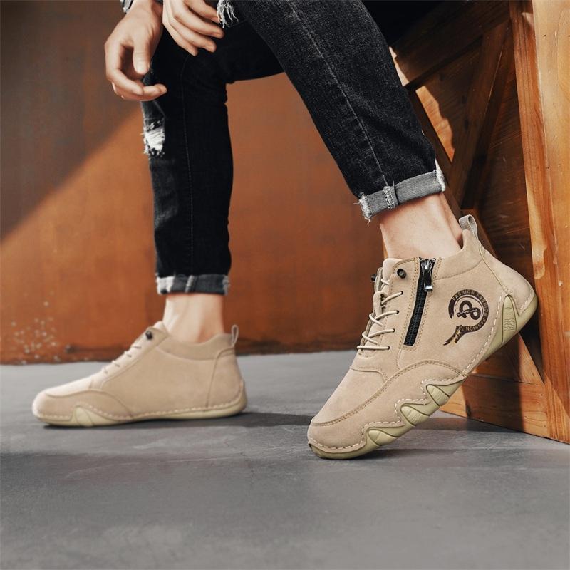 Men's Casual Shoes Side Zipper Short Boots Versatile Flat Bottom Trendy Fashionable Men's Shoes Suitable for Outdoor Sports