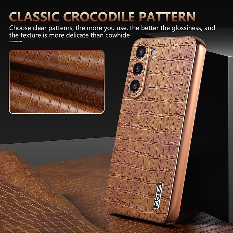 For Samsung Galaxy S23 Case Crocodile Texture PU+TPU Electroplating Phone Cover