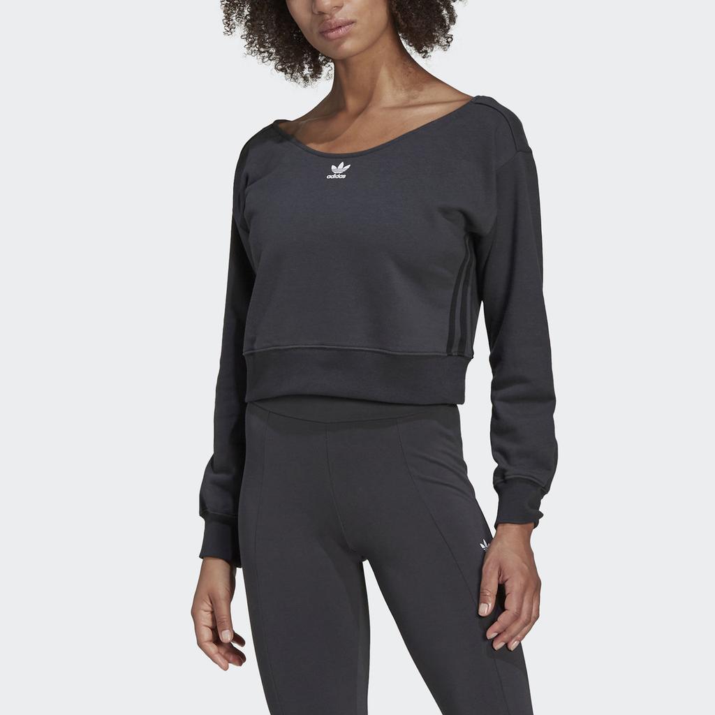 Adidas Originals Slouchy Crew Solid Logo Short Sports Round Neck Pullover Sweatshirt Women sweatshirt Gray HU1647