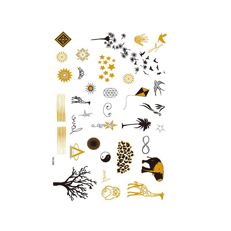 Yh Retro Large Bronzing Tattoo Sticker Waterproof Tattoo Sticker Amazon Set Hot Silver Color Printing Sticker