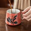 Retro Style Cup Orange Mug Ceramic Coffee Cup Household Water Cup Breakfast Milk Cup Creative Flower Tea Cup