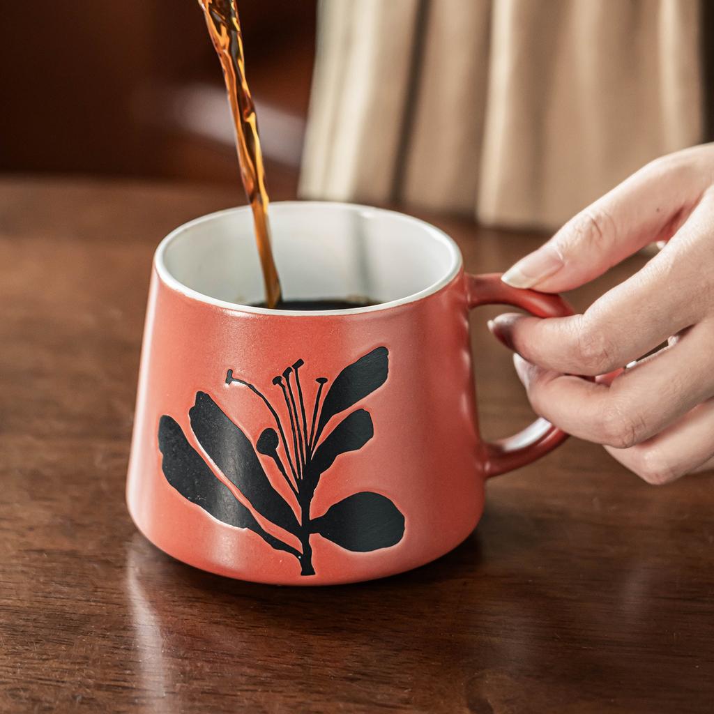 Retro Style Cup Orange Mug Ceramic Coffee Cup Household Water Cup Breakfast Milk Cup Creative Flower Tea Cup