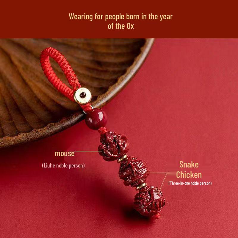 

Cinnabar Zodiac Horse Keychain: Elegant Gift for Birth Year Horse Enthusiasts Brown Cord