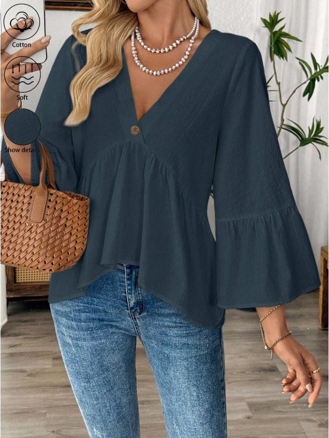 2026 European Women's Retro V-neck Ruffle Sleeve Spring/Summer Top
