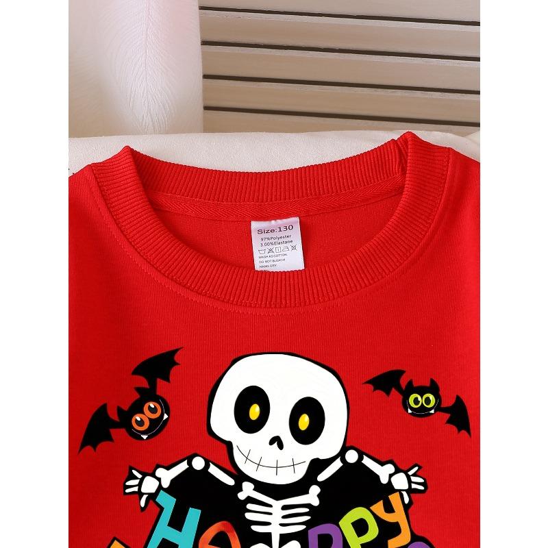 Kids Sweatshirt,Crew Neck Fashion Sweatshirt for Halloween Featuring Skeletons And Bats, a Stylish Autumn And Winter Top
