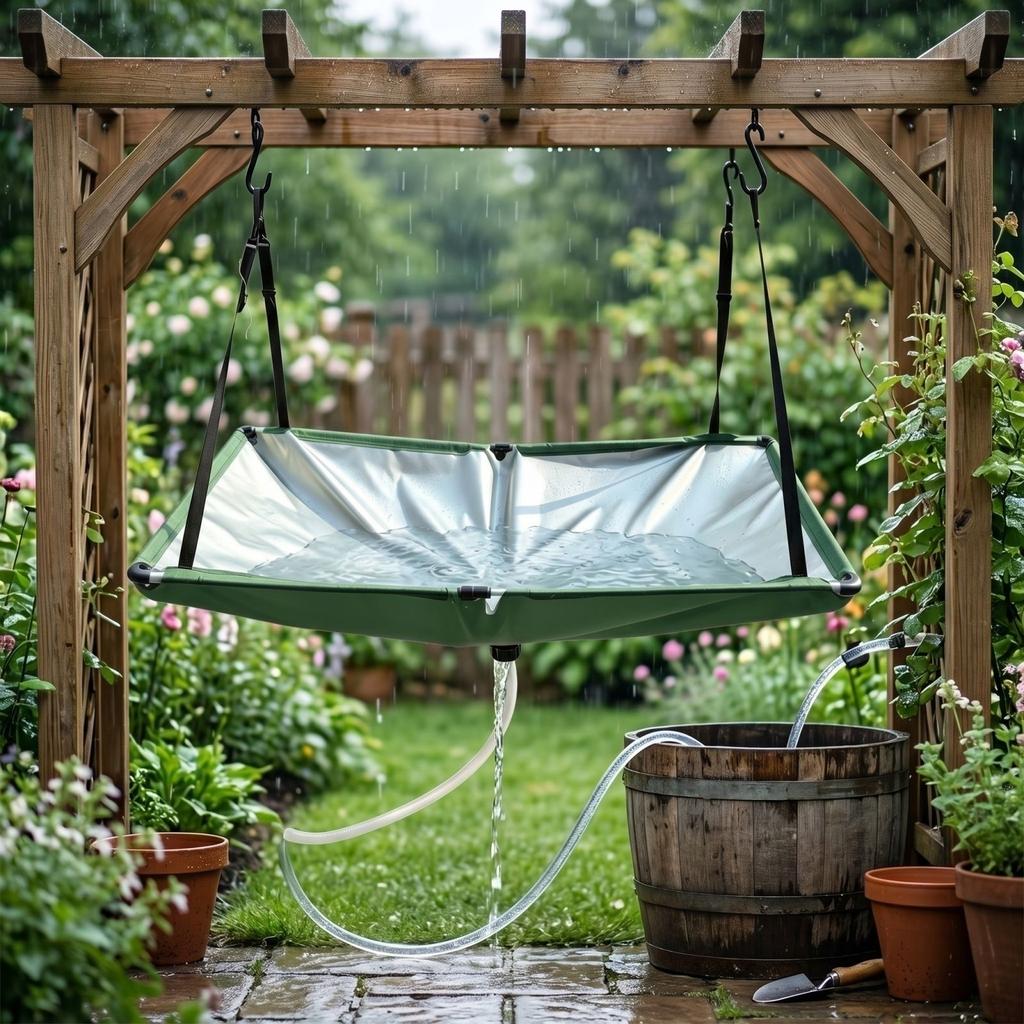 Bâche de Collecte d'Eau de Pluie, Pliable Portable avec Tuyau de 1m, Collecteur d'Eau de Pluie Extérieur pour Jardin Patio Camping-car, Économie (vert)