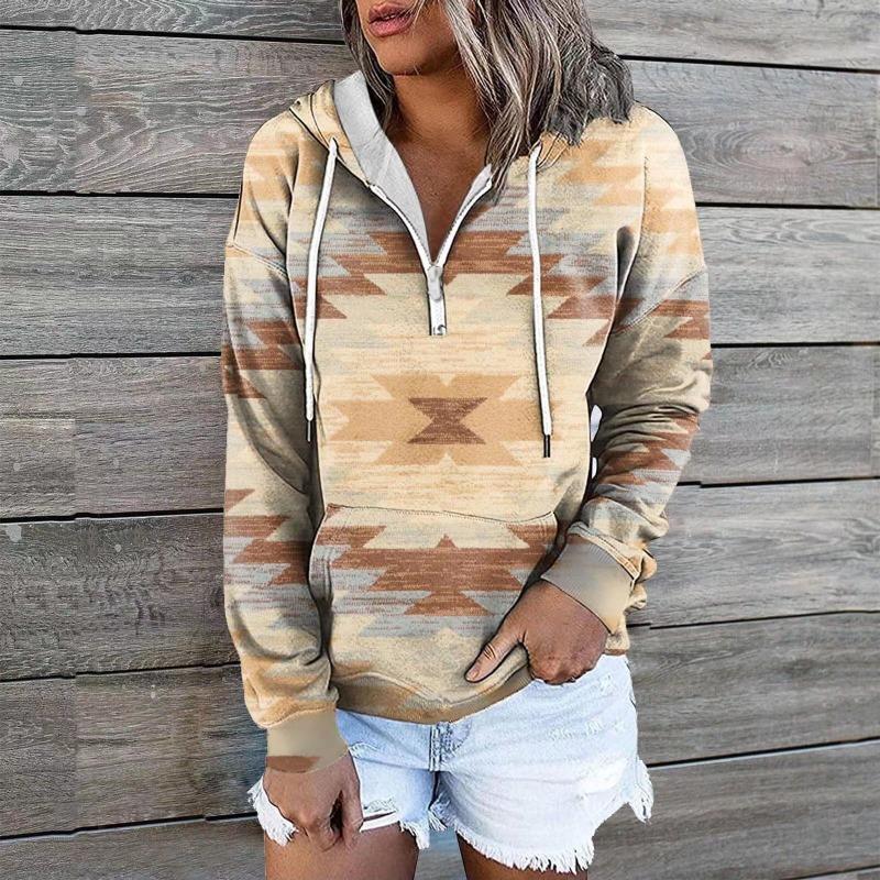 Autumn Winter Ethnic Tribe Hooded Hoodie Jacket Top Sweatshirts Women’s
