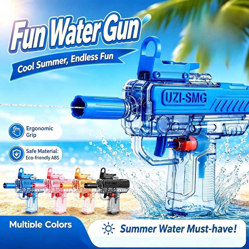 Transparent UZI Manual Water Gun Long Range High Pressure Squirt Blaster, Easy Fill Summer Pool Beach Water Fight Toy Party Gift