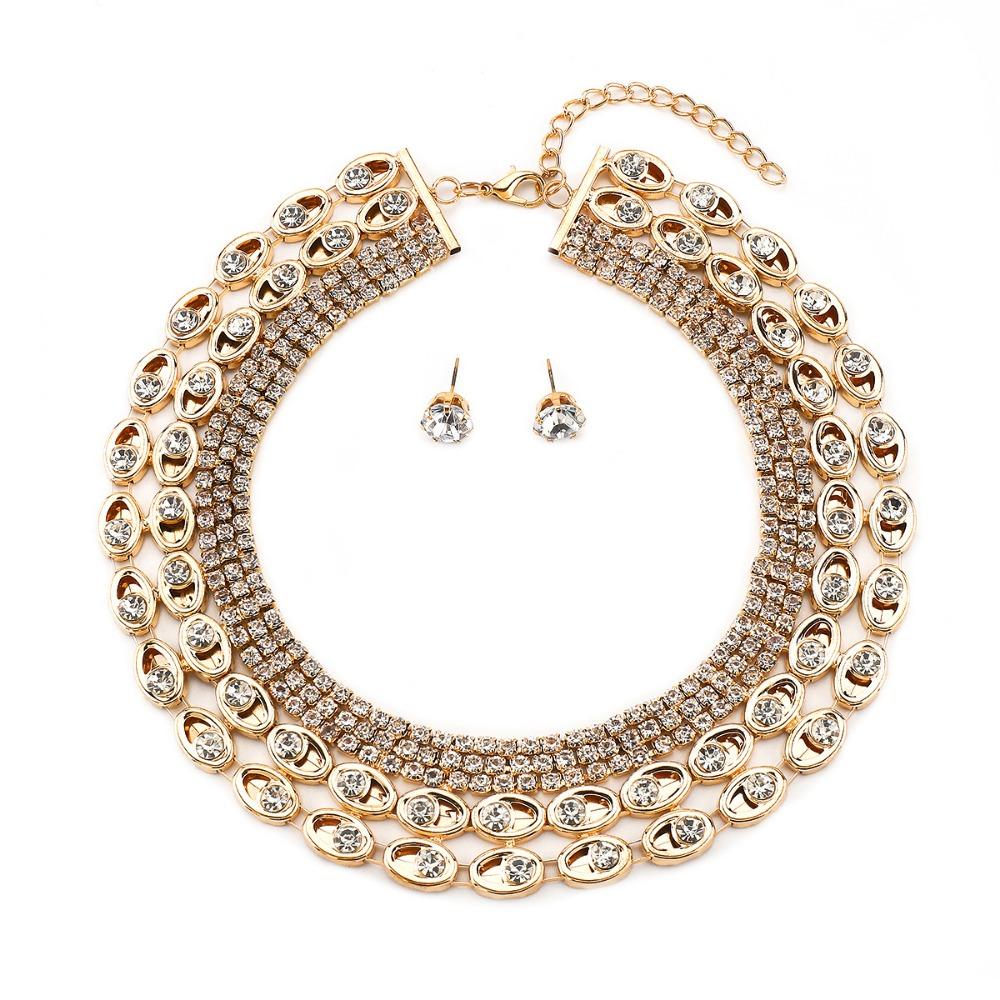 

Imitation Pearl Necklace Earring Set Exquisite Clavicle Chain Multi-layer Jewelry Set Women Style 1